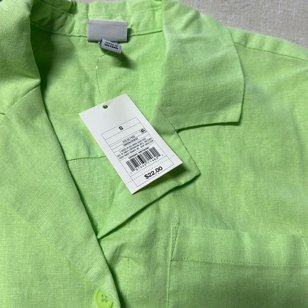 NWT A New Day Short Sleeve Womens Top Green 55% Linen & 45% Rayon - Picture 5 of 6